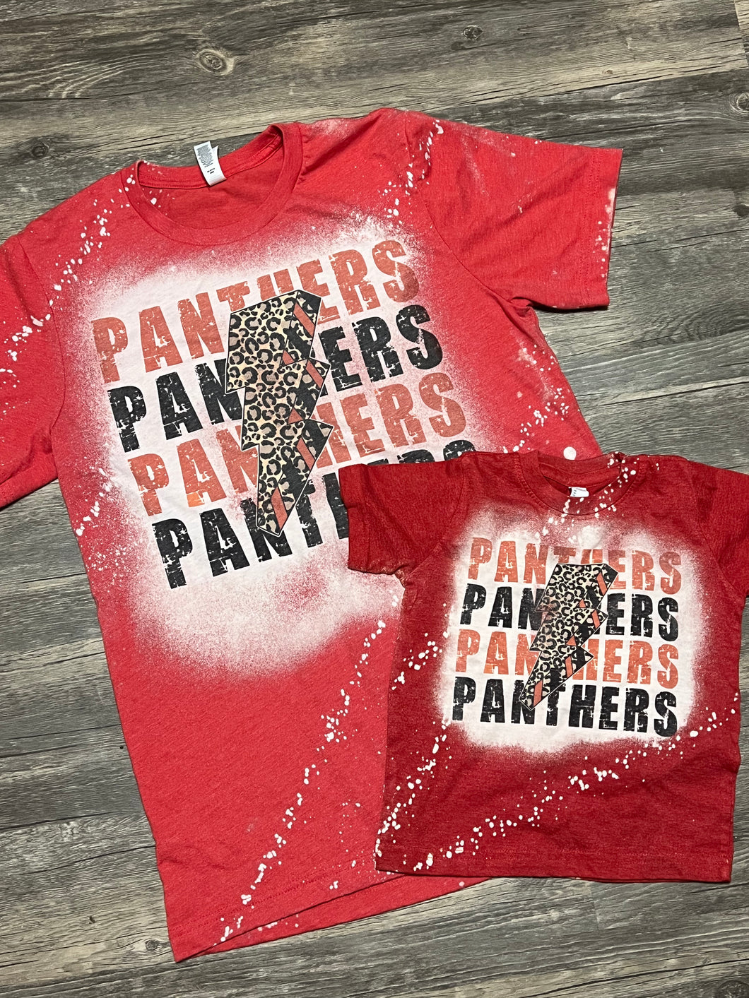KIDS Panthers repeat leopard bolt red bleached graphic tee - Mavictoria Designs Hot Press Express