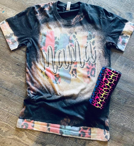 Charcoal bleached MAMA colorful painted leopard with trim graphic tee - Mavictoria Designs Hot Press Express