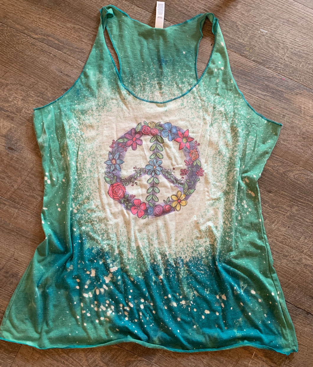 Boho bleached teal floral peace sign graphic tank or tee - Mavictoria Designs Hot Press Express