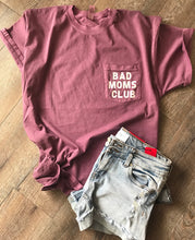 Load image into Gallery viewer, Bad Moms Club pocket tee  next level inspired dyes eggplant funny mom shirt motherhood Mother's Day gift - Mavictoria Designs Hot Press Express
