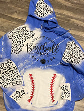 Load image into Gallery viewer, Livin’ That Baseball Mom Life Blue Bleached Leopard Hoodie - Mavictoria Designs Hot Press Express
