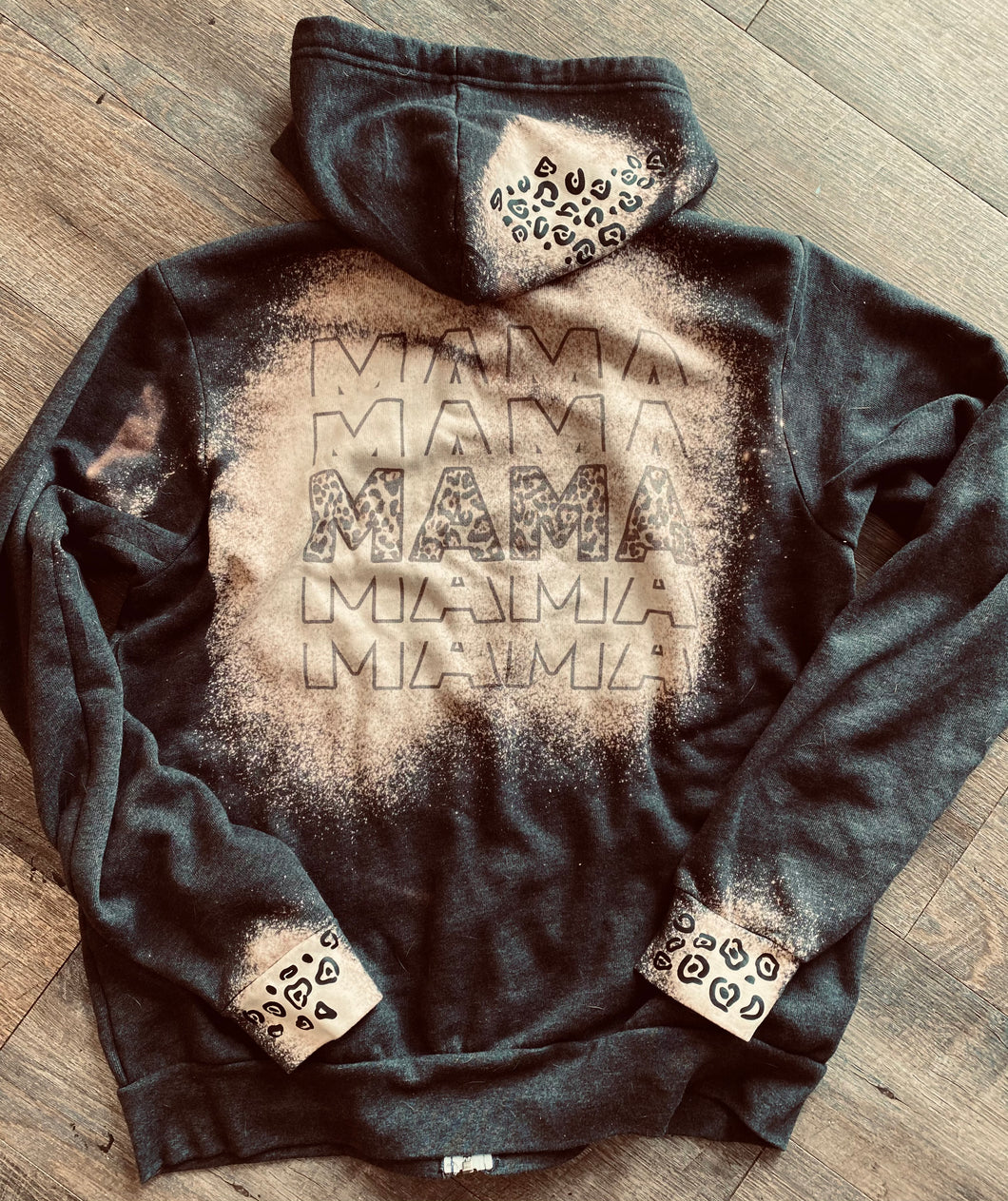 Leopard MAMA leopard sleeves patches charcoal graphic jacket - Mavictoria Designs Hot Press Express