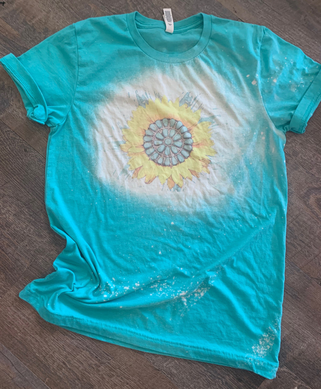 Turquoise stone sunflower Bleached tee // graphic tee - Mavictoria Designs Hot Press Express