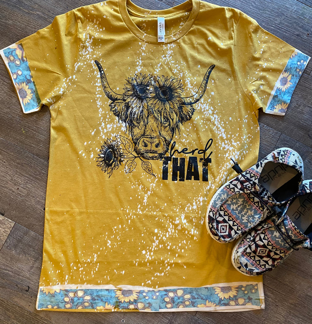 Herd that cow with trim mustard bleached graphic tee - Mavictoria Designs Hot Press Express