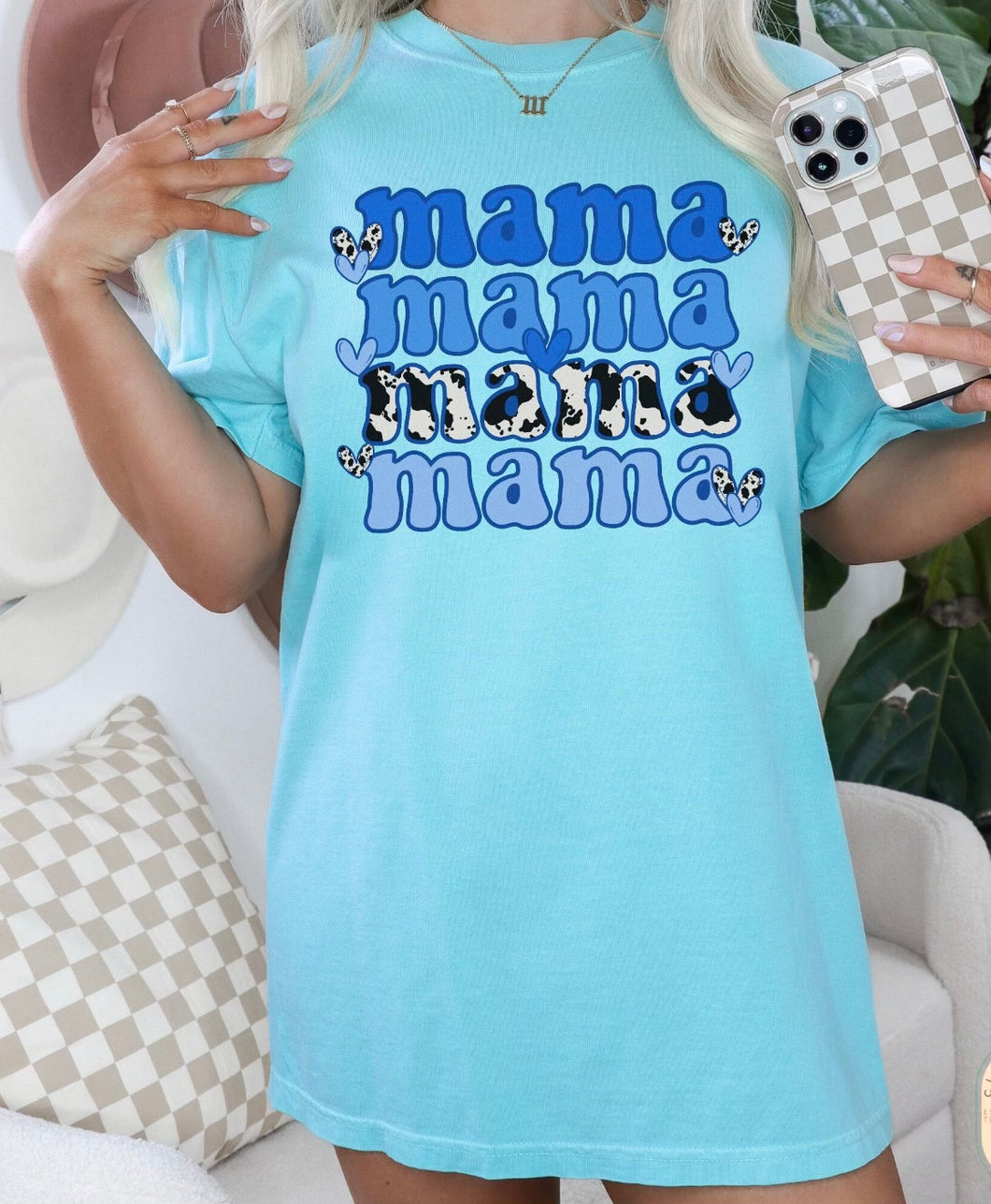 Mama blue and cowhide women’s graphic tee - Mavictoria Designs Hot Press Express