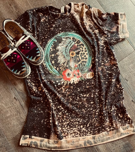 Leopard floral headdress with leopard bleached trim charcoal bleached graphic tee - Mavictoria Designs Hot Press Express