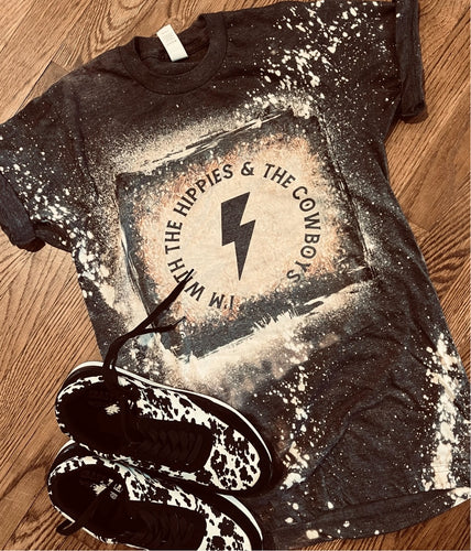 I’m with the hippies and cowboys. Bleached graphic tee. - Mavictoria Designs Hot Press Express