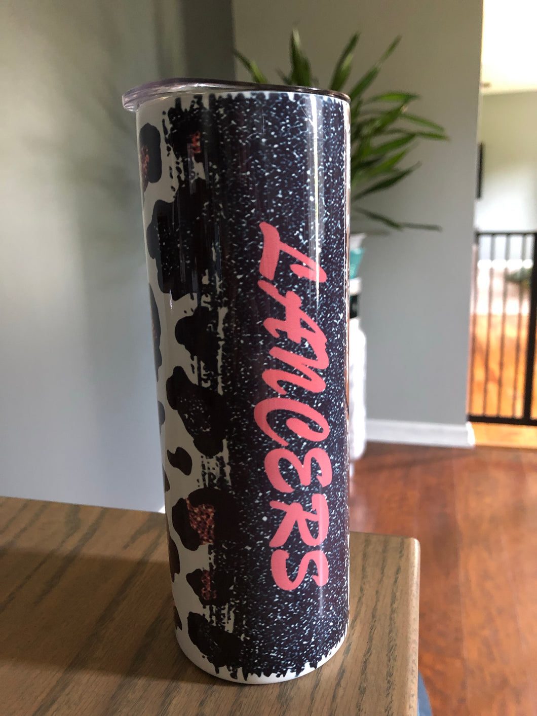 Lancers Glitter Leopard -Black 20oz full wrap tumbler w/straw - Mavictoria Designs Hot Press Express