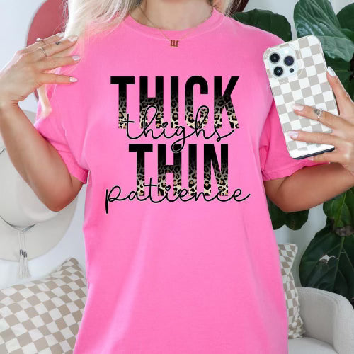 Thick thighs thin patience women’s graphic tee - Mavictoria Designs Hot Press Express