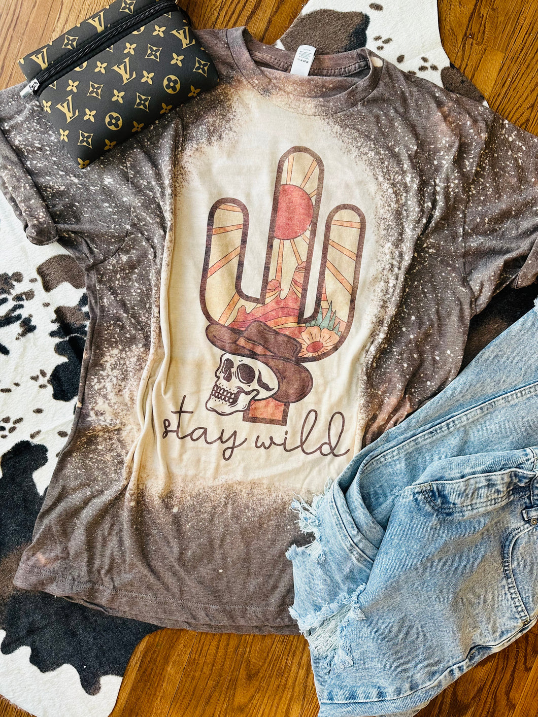 Stay wild western bleached graphic tee - Mavictoria Designs Hot Press Express