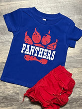 Load image into Gallery viewer, Panthers Paw Print Royal Blue kids or adult graphic tee - Mavictoria Designs Hot Press Express
