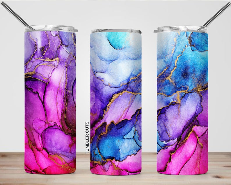 Marble Tiedye 20oz full wrap tumbler w/straw - Mavictoria Designs Hot Press Express