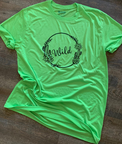 Neon green round cactus wild tee // graphic tee - Mavictoria Designs Hot Press Express