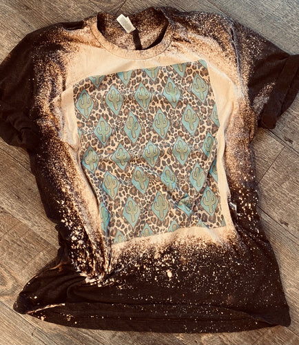Leopard turquoise cactus. Charcoal Bleached Tee. - Mavictoria Designs Hot Press Express