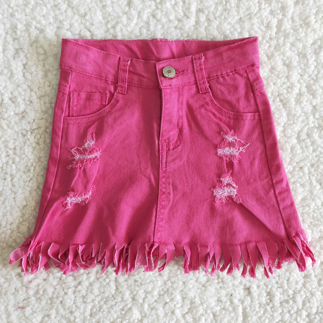 PREORDER Hot Pink Distressed Fray Denim Skirt - Mavictoria Designs Hot Press Express