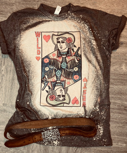 Wild queen of hearts western bleached graphic tee - Mavictoria Designs Hot Press Express