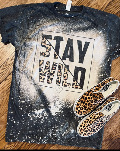 Stay wild leopard bleached graphic tee - Mavictoria Designs Hot Press Express