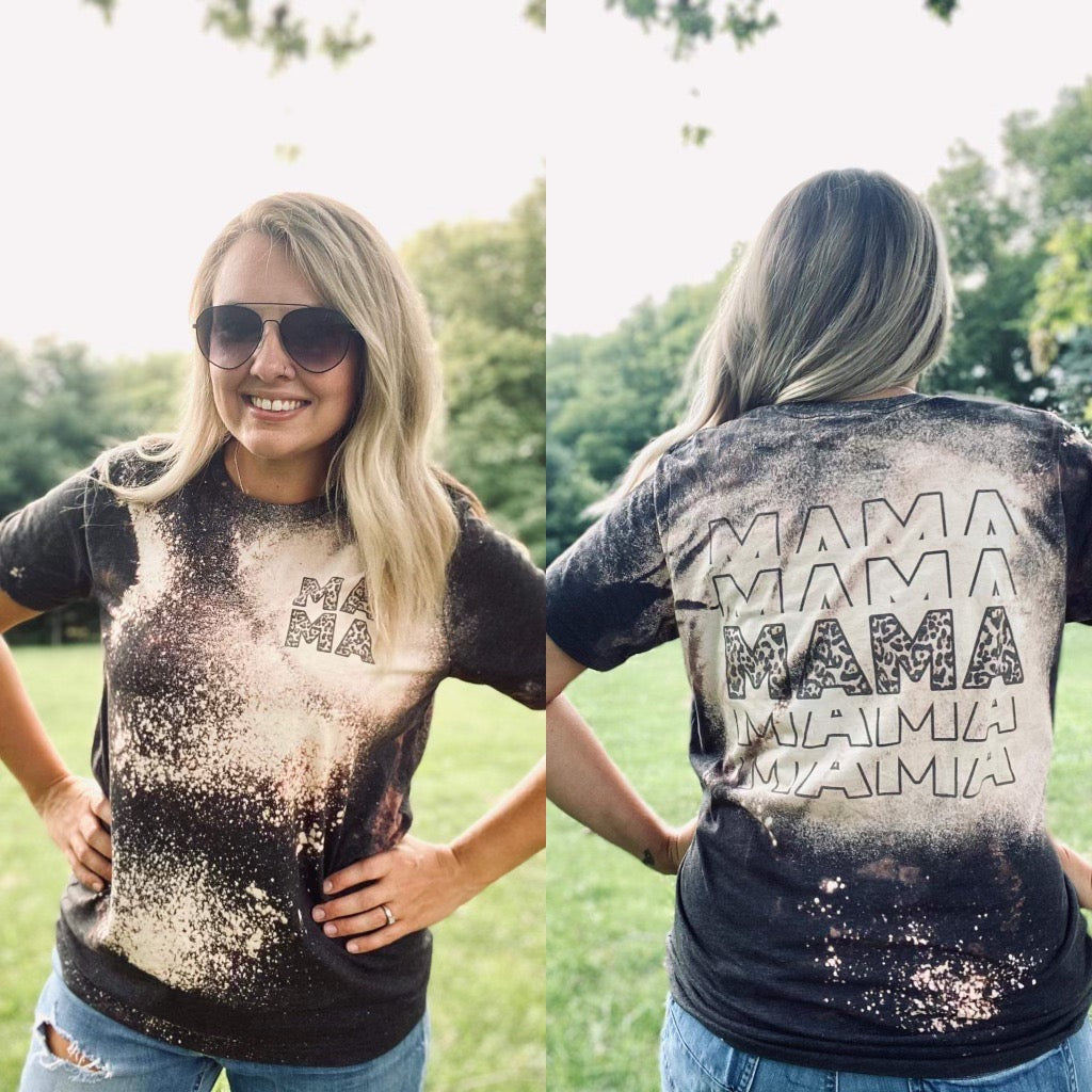 Mama (front and back) bleached graphic tee - Mavictoria Designs Hot Press Express