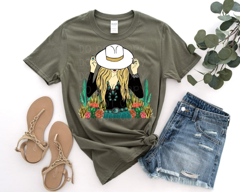 Punchy- Blonde Cactus graphic tee, long sleeve, crew, or hoodie - Mavictoria Designs Hot Press Express