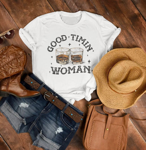 Good timin woman. women’s graphic tee - Mavictoria Designs Hot Press Express