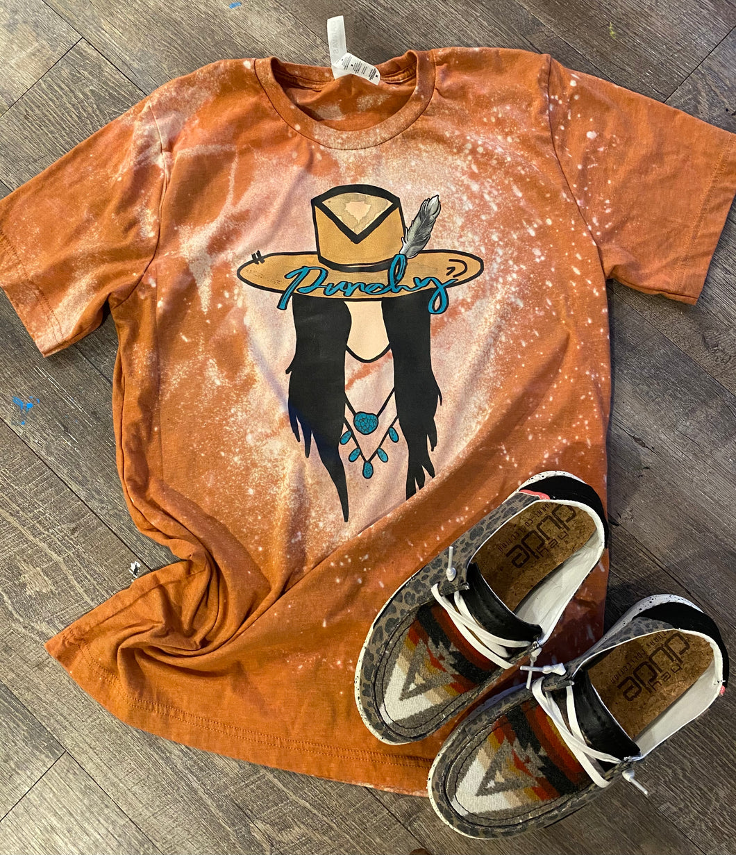 Punchy Cowgirl. Turquoise. Western. Bleached Graphic tee. - Mavictoria Designs Hot Press Express