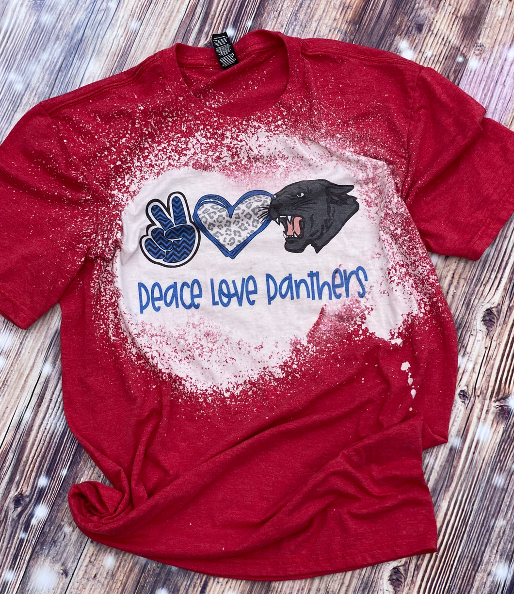 Peace Love Panthers. Charcoal, red, or blue bleached graphic tee - Mavictoria Designs Hot Press Express