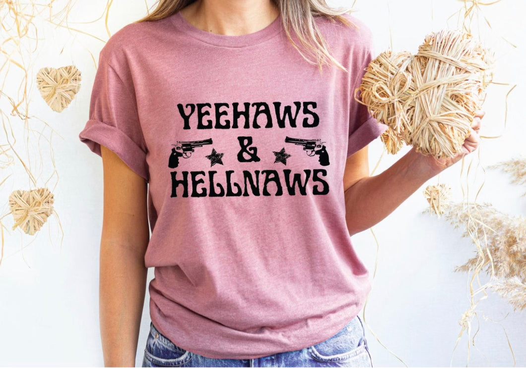 Yeehaws & hellnaws guns western women’s graphic tee - Mavictoria Designs Hot Press Express