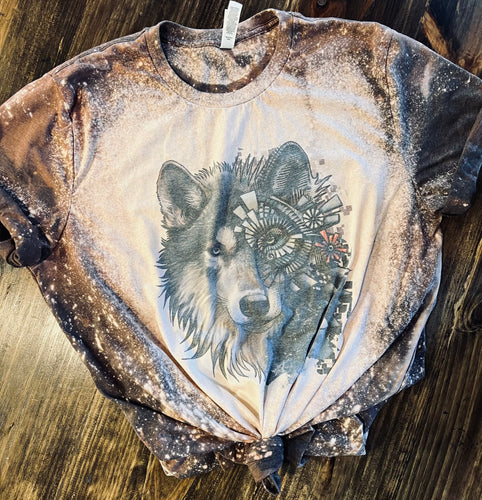 Wolf geo bleached graphic tee - Mavictoria Designs Hot Press Express