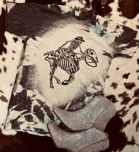 Western skeleton cowboy bleached graphic tee - Mavictoria Designs Hot Press Express