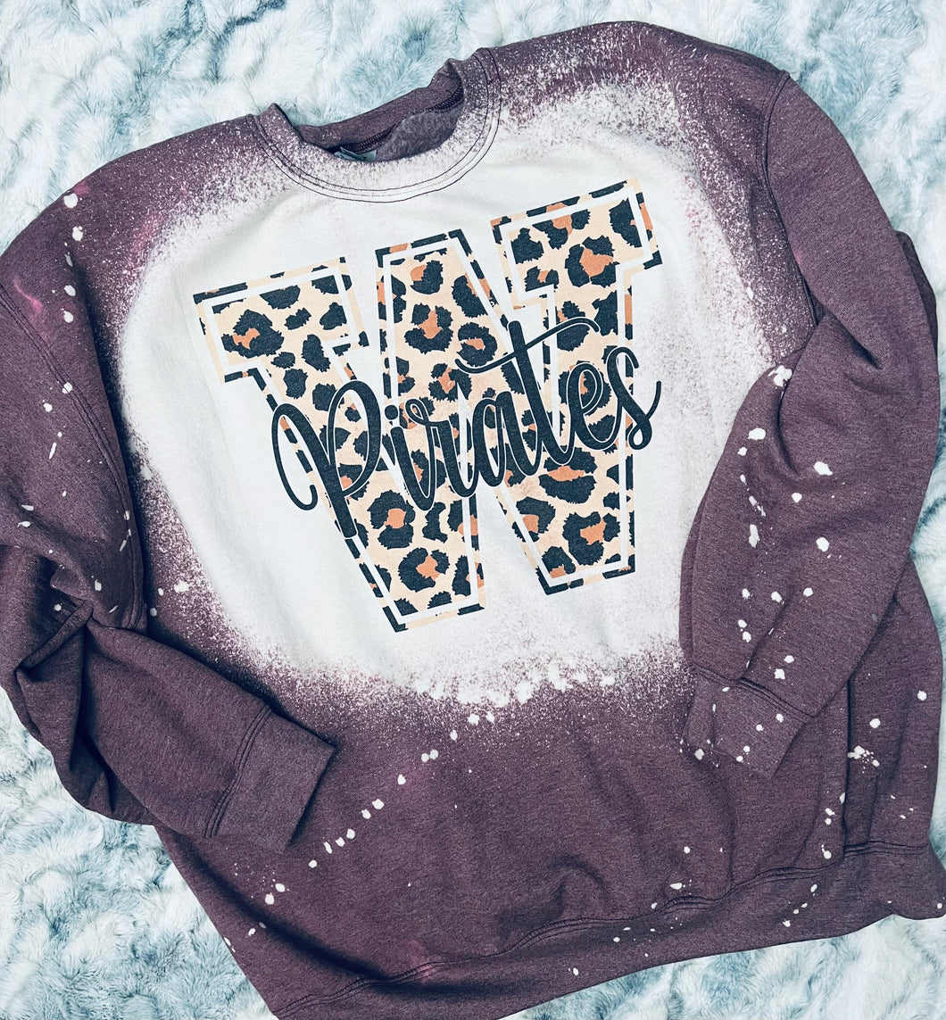 Leopard W Pirates bleached graphic tee long sleeve crew or hoodie - Mavictoria Designs Hot Press Express