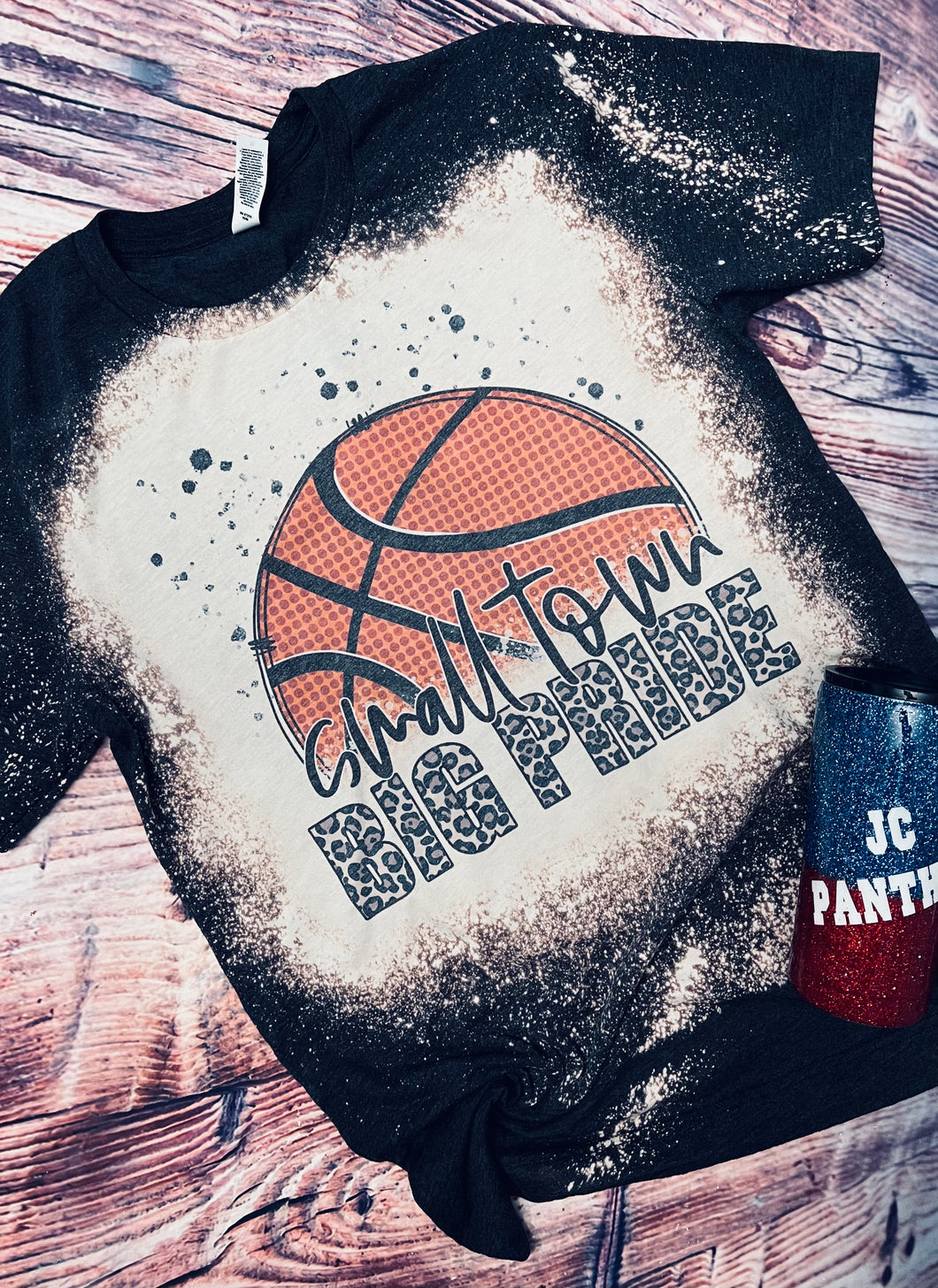 Small Town Big Pride Basketball graphic red bleached tee. Sports. - Mavictoria Designs Hot Press Express