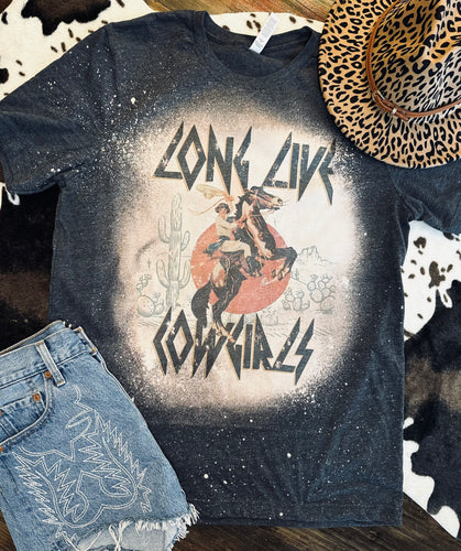 Long live cowgirls western bleached graphic tee - Mavictoria Designs Hot Press Express
