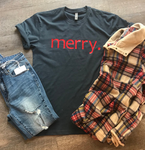 Merry. Simple Christmas graphic tee great for layering. - Mavictoria Designs Hot Press Express