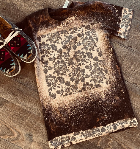 Floral seamless bleached trim charcoal bleached graphic tee - Mavictoria Designs Hot Press Express