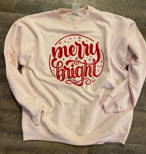 Merry & Bright. graphic tee long sleeve crew or hoodie - Mavictoria Designs Hot Press Express