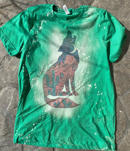 Howling coyote dessert. Bleached green graphic hoodie tee crew or long sleeve - Mavictoria Designs Hot Press Express