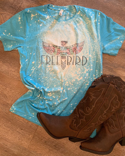 Teal bleached free bird western graphic tee - Mavictoria Designs Hot Press Express