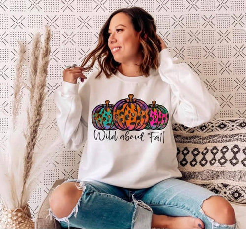 Wild About Fall graphic tee long sleeve crew or hoodie - Mavictoria Designs Hot Press Express