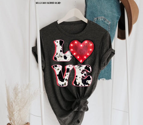 Love Cowhide Heart graphic tee long sleeve crew or hoodie - Mavictoria Designs Hot Press Express