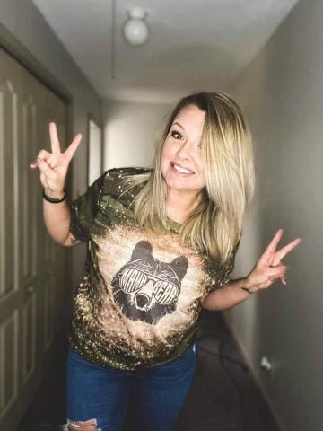 Mama Bear bleached camo graphic tee - Mavictoria Designs Hot Press Express