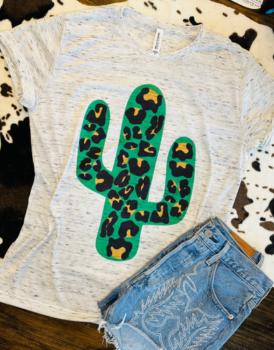 Leopard print cactus western graphic tee - Mavictoria Designs Hot Press Express
