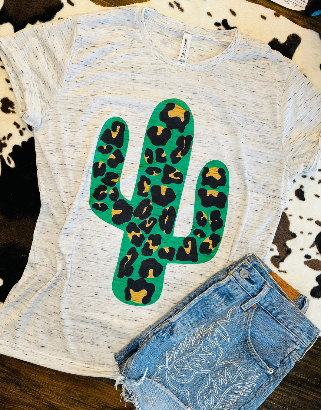 Leopard print cactus western women’s graphic tee - Mavictoria Designs Hot Press Express