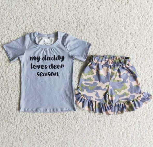 Preorder My Daddy Loves Deer Season Camo Shorts Outfit - Mavictoria Designs Hot Press Express