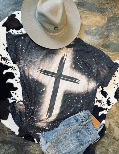 Western cross bleached graphic tee - Mavictoria Designs Hot Press Express