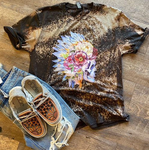 Skull headdress bleached out graphic tee long sleeve crew or hoodie - Mavictoria Designs Hot Press Express