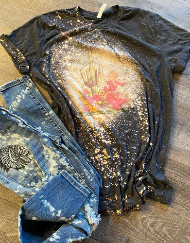 Floral cactus cowgirl. bleached distressed graphic tee - Mavictoria Designs Hot Press Express