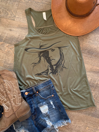 Dk Olive Cowgirl. custom tank top or tshirt. Funny shirt. Tee. Gift. - Mavictoria Designs Hot Press Express