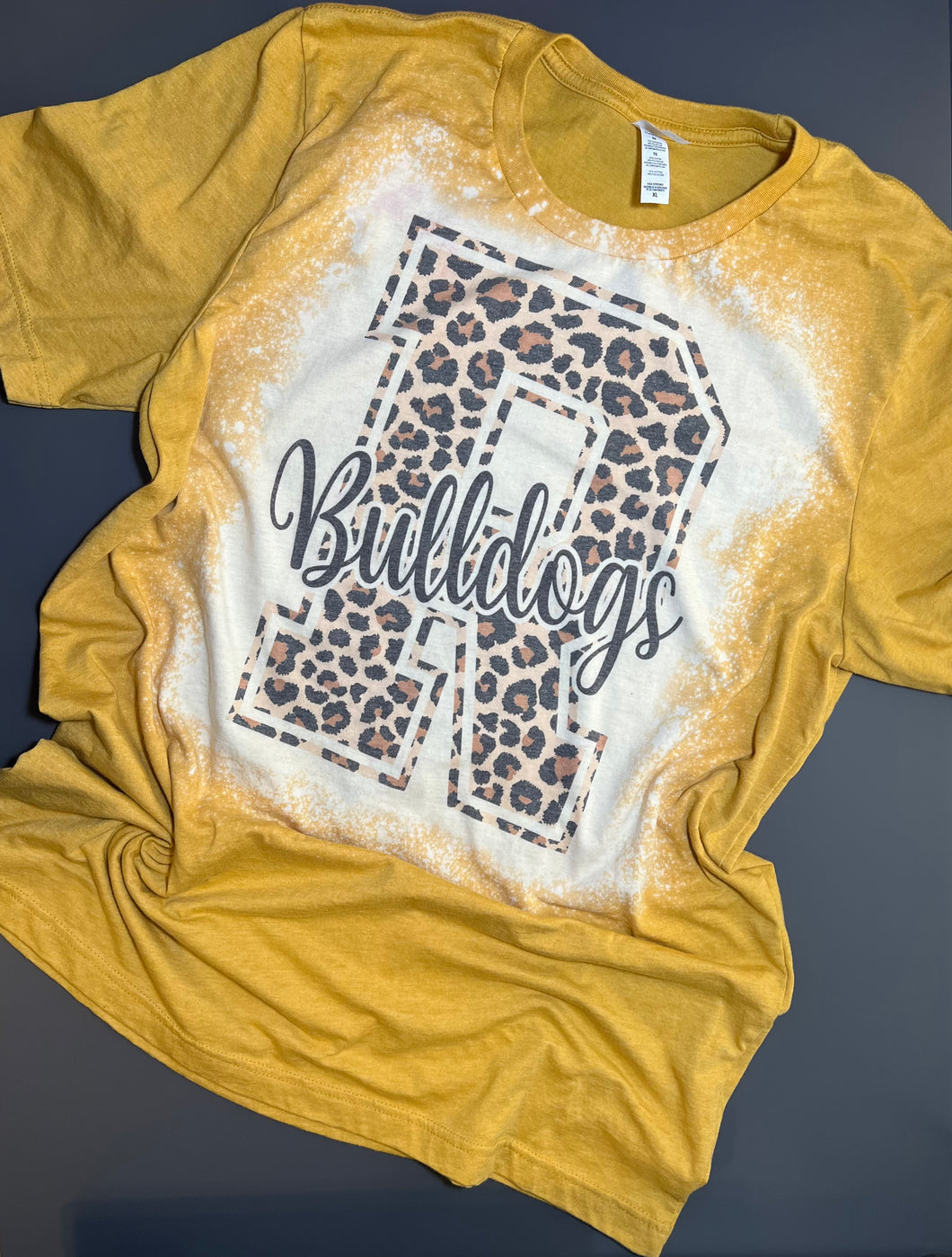 Leopard R Bulldogs bleached graphic tee long sleeve crew or hoodie - Mavictoria Designs Hot Press Express
