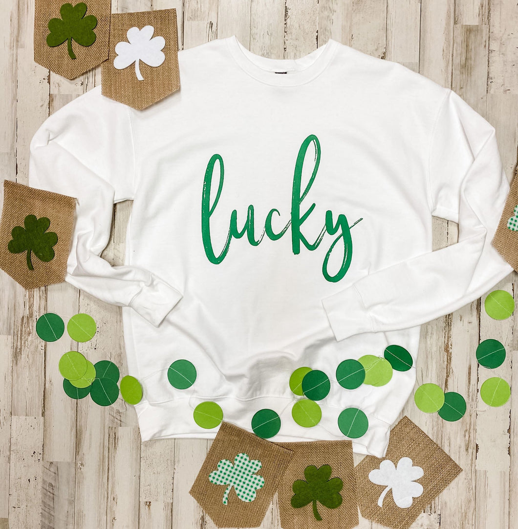 Lucky white St. Patrick’s day tank tee crew or hoodie - Mavictoria Designs Hot Press Express