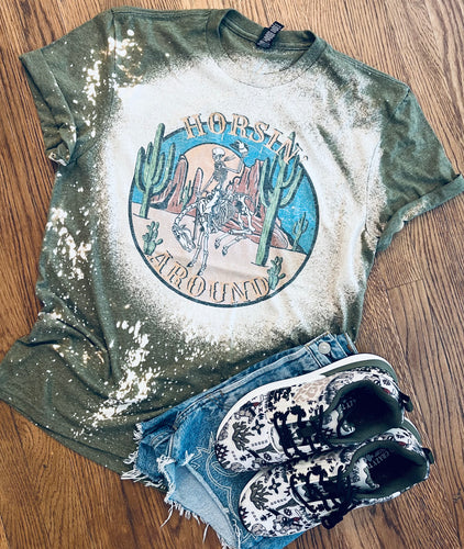 Horsin around bleached graphic tee - Mavictoria Designs Hot Press Express